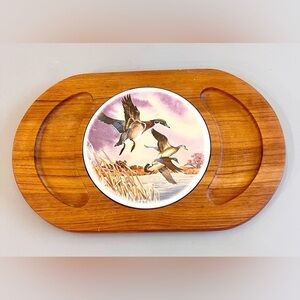 Vintage Tile & Wood Cheese Board Ducks Charcuterie Appetizers Lake House 13x8”